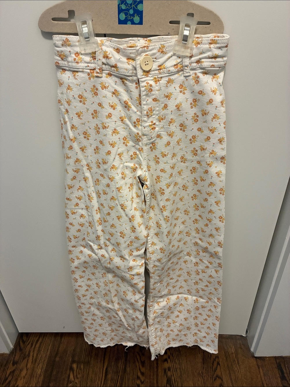 Zara White Marine Jeans with Orange- Yellow Floral Print